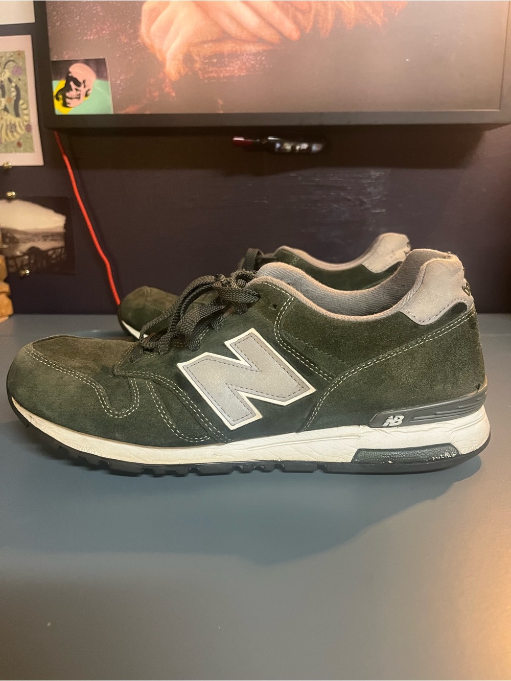New Balance Men’s Dark Green Suede Low-Top Sneaker with Gray Accents
